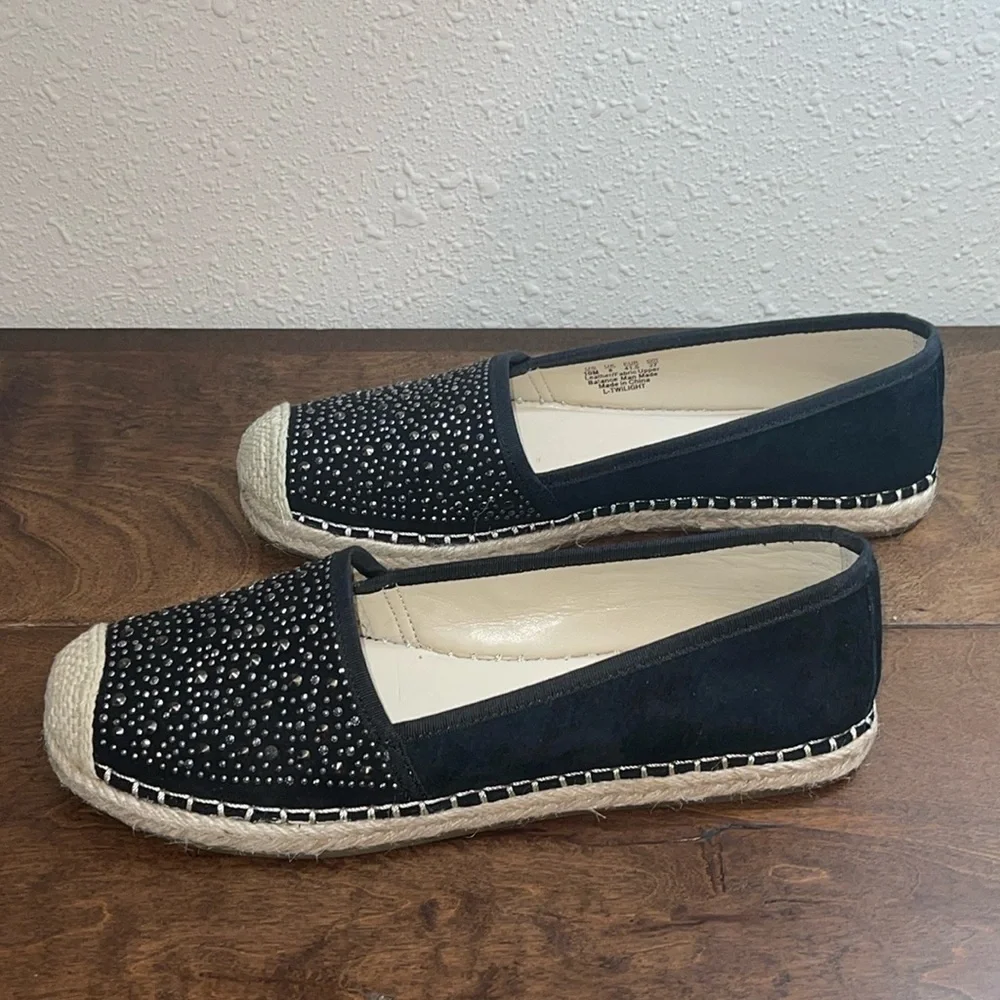 Franco Sarto Black Suede Leather Fabric twilight Espadrilles Sz. 10